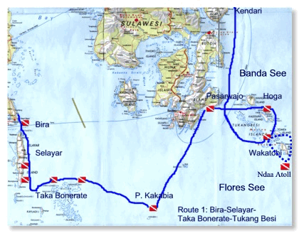 Karte: Kakabia, Taka Bonerate und Selayar