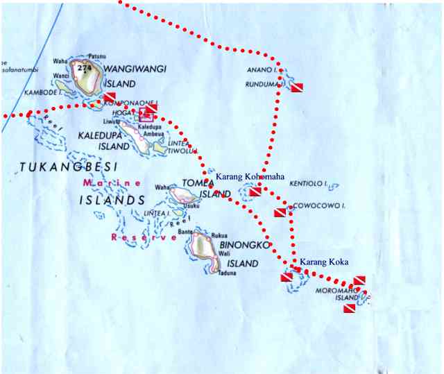 Karte: Die östlichen Atolle des Tukang Besi Archipels